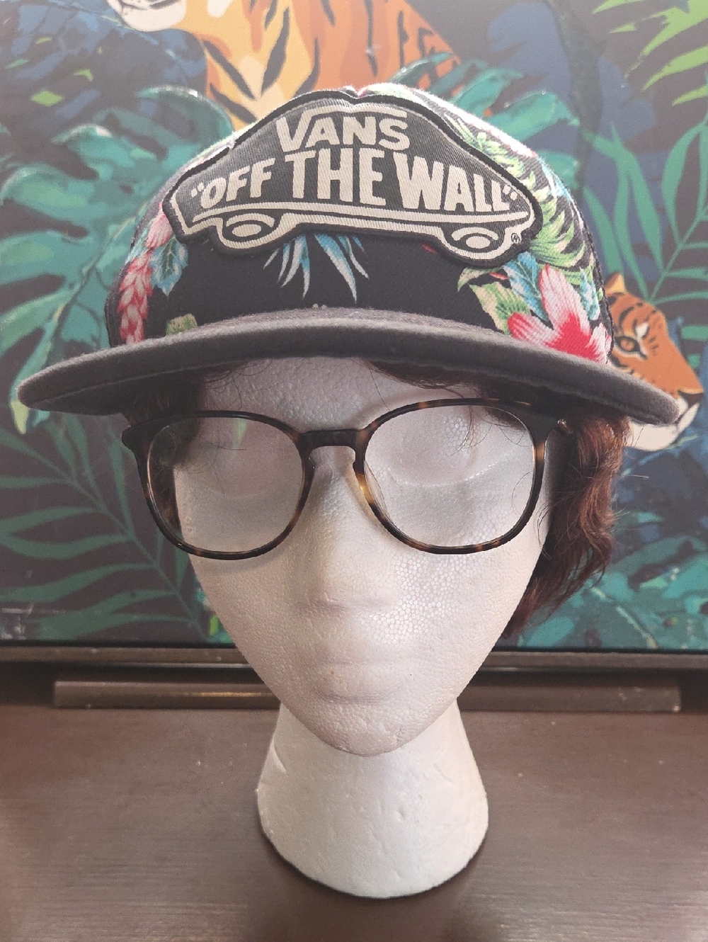 Vans Black Snapback Hat with Tropical Floral Panels